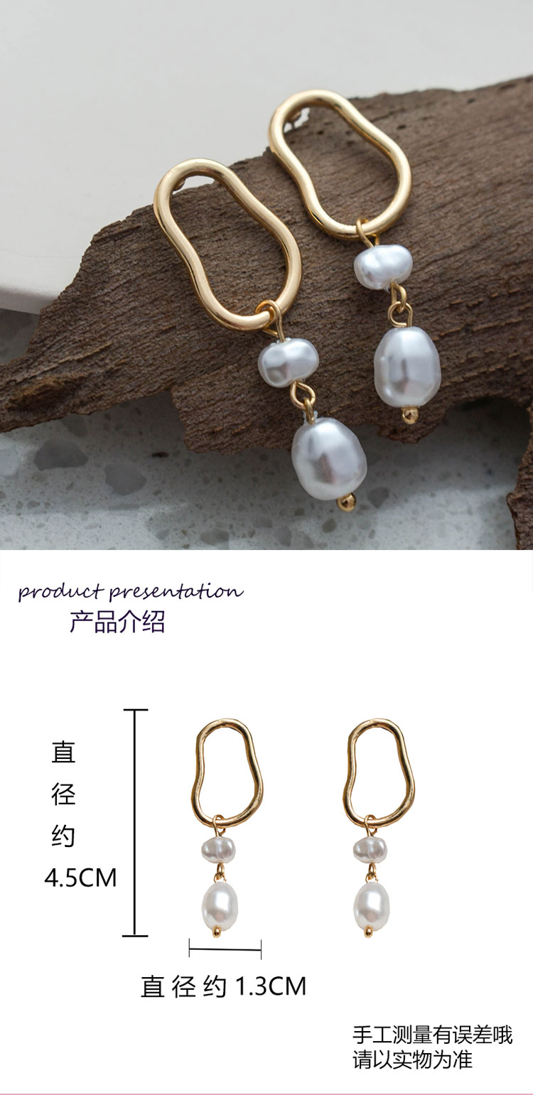 歐美風簡約不規(guī)則形狀金屬質(zhì)地珍珠耳釘首飾工廠