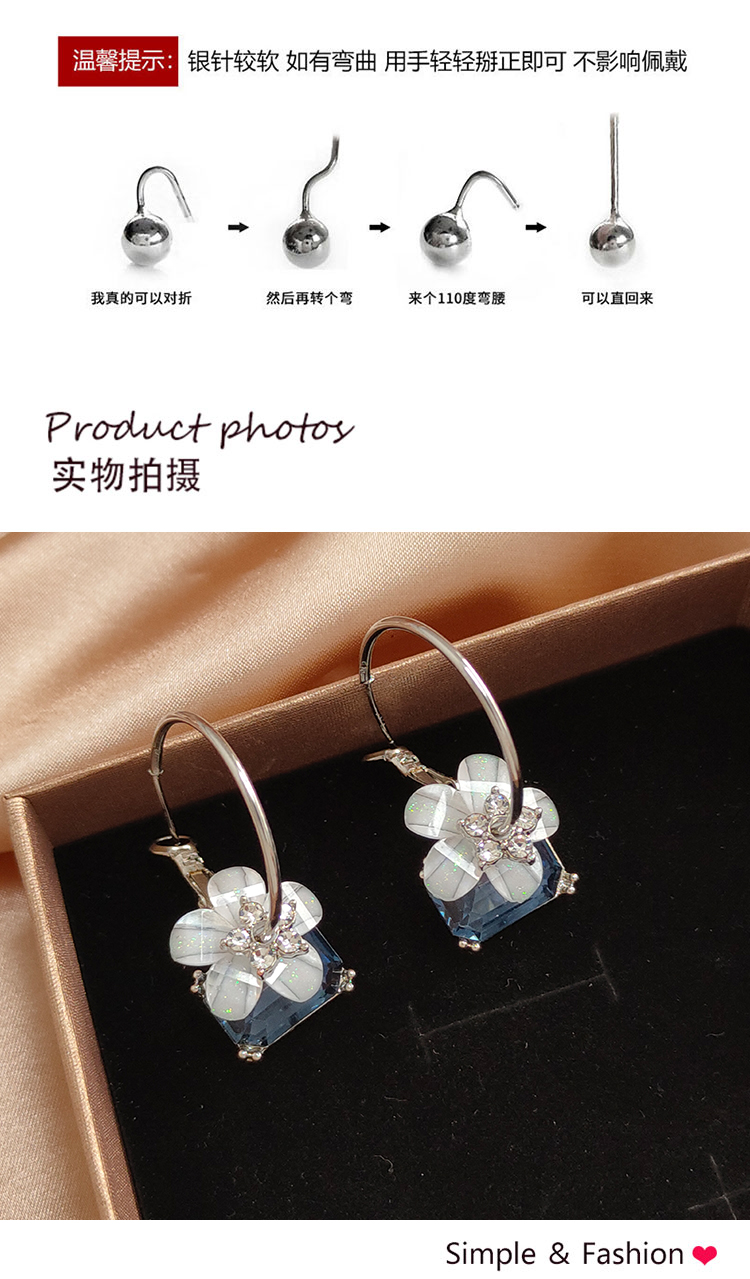 鑲鉆花朵藍(lán)色仿水晶耳環(huán)廠家