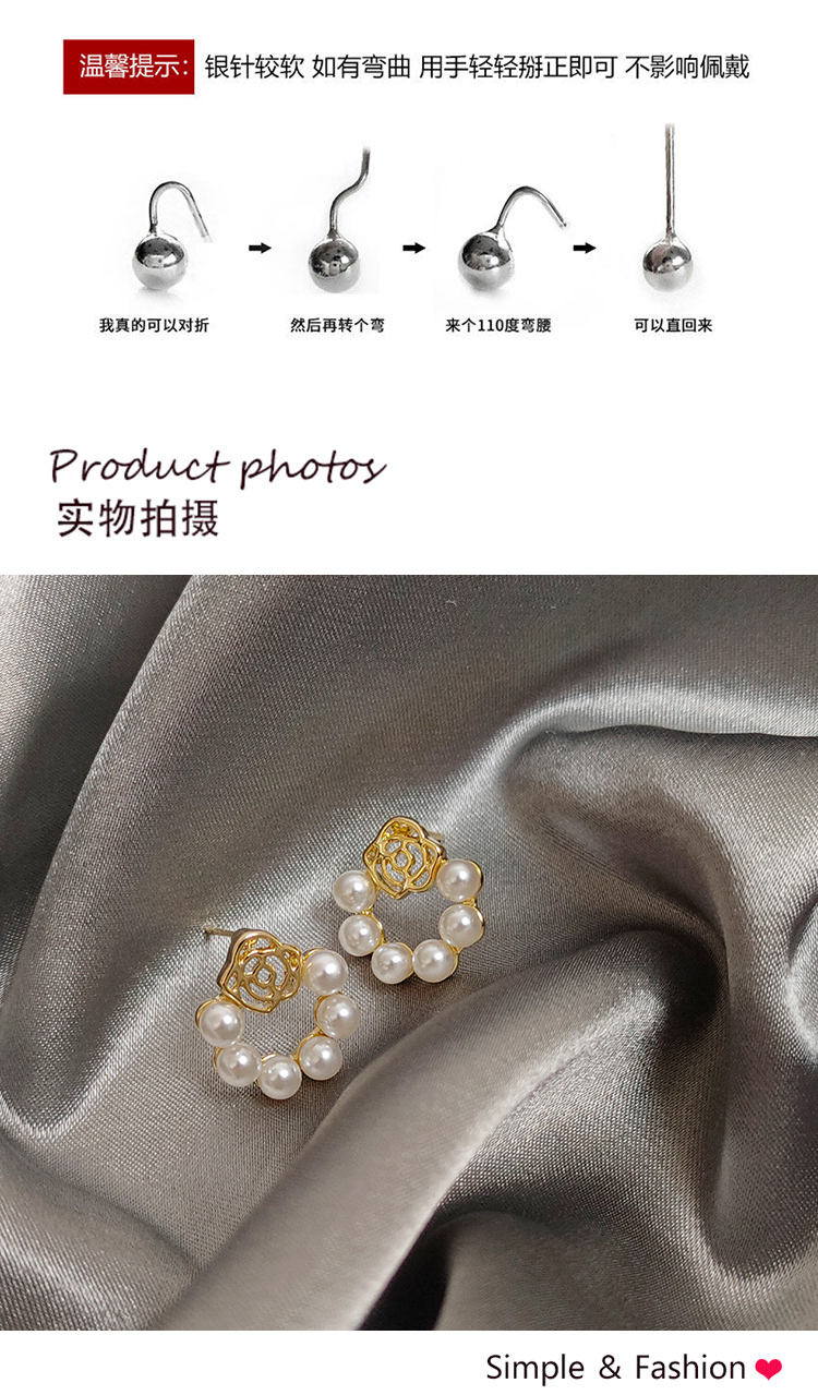 復古簡約玫瑰花朵珍珠耳釘
