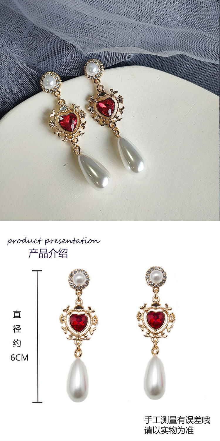 首飾廠家紅色愛(ài)心寶石珍珠耳環(huán)