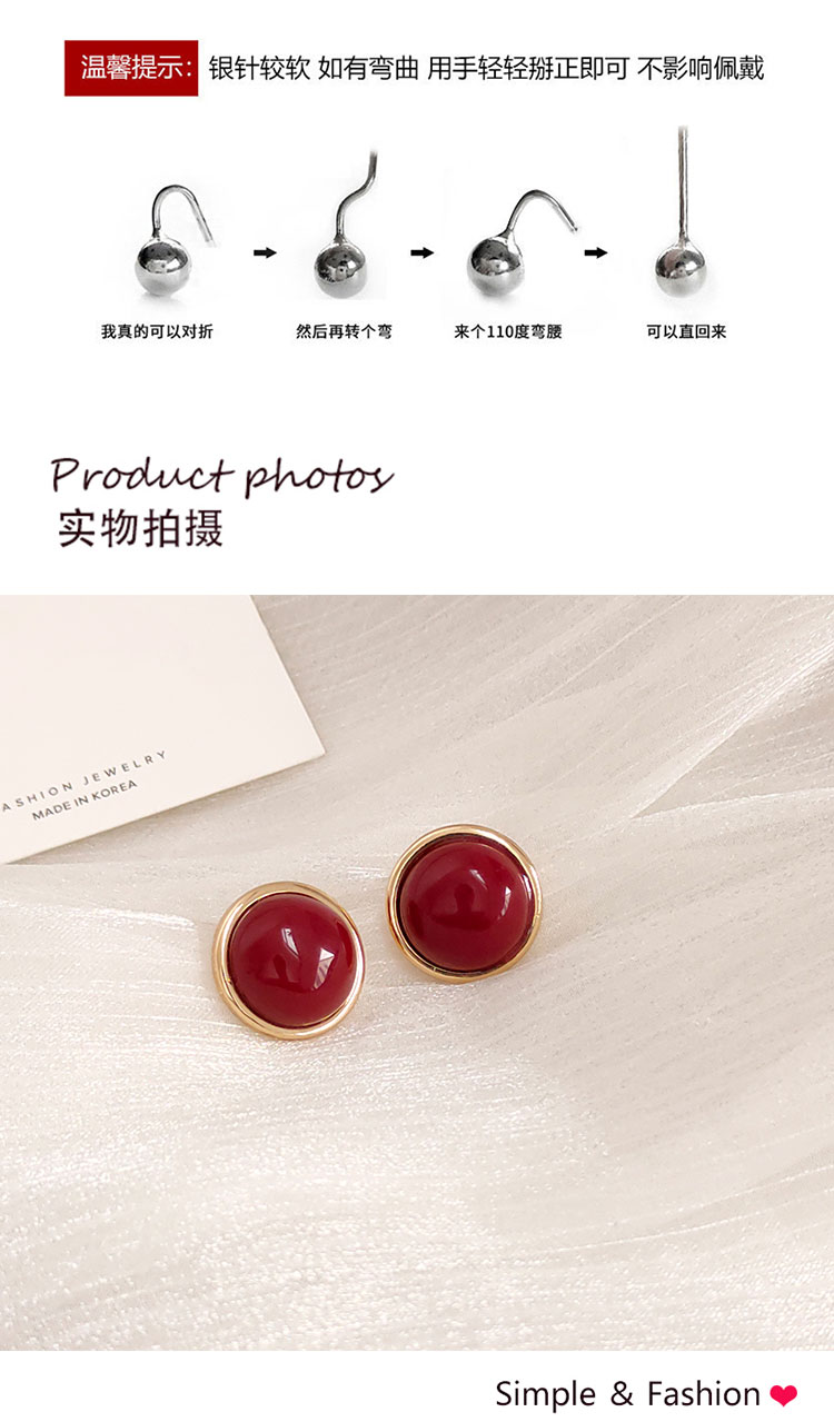 飾品廠家簡(jiǎn)約紅色貓眼石耳釘