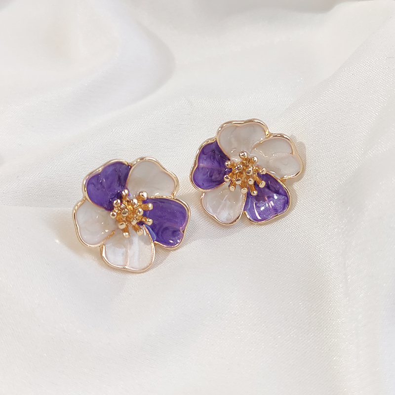 首飾廠紫色油畫(huà)香芋花朵耳釘